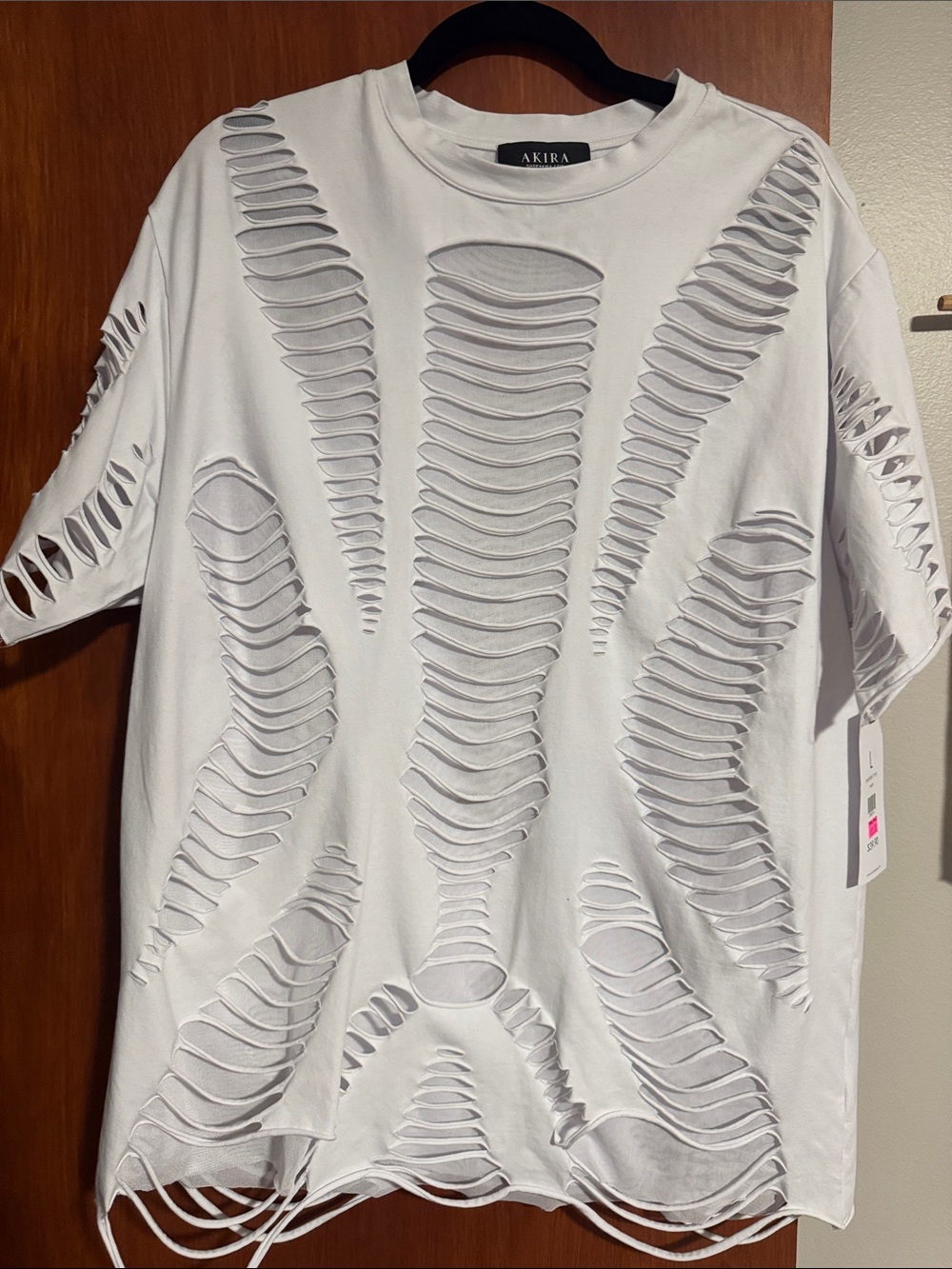 AKIRA White Distressed Cutout Short Sleeve Top